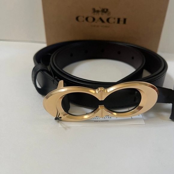 Coach C1725 Signature Buckle Belt 25mm (IM/Black) Size L - Picture 1 of 3